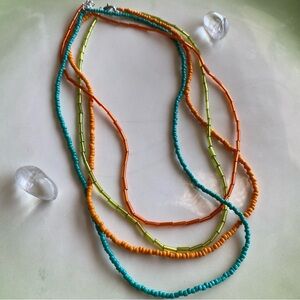 Cabana Orange & Green Layered Beaded Two Strand Necklace Set of 2 Turquoise Seed